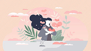 Karikatur Frau umarmt Herz © VectorMine / Shutterstock.com