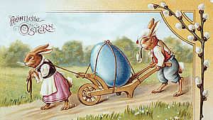 Zeichnung 2 Hasen schieben ein Osterei | © akg-images