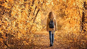 Frau läuft durch bunten Herbstwald | © Viacheslav Lopatin, Shutterstock.com