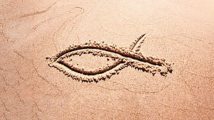 Fisch in Sand gezeichnet