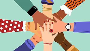 Grafik von verschiedenen sich haltenden Hände. | © Magic Panda, shutterstock.com