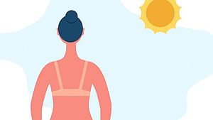 Grafische Darstellung einer Frau von hinten, mit sichtbarem Sonnenbrand auf dem Rücken. | © Olha Kostiuk, shutterstock.com