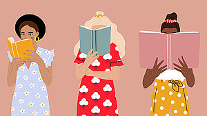 Illustration, drei Frauen, die ein Buch lesen. | © Bibadash / shutterstock.com